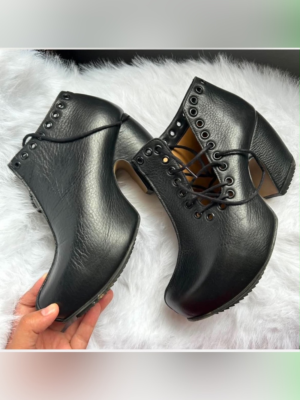 John Fluevog Black Lace-Up Platform Ankle Boots